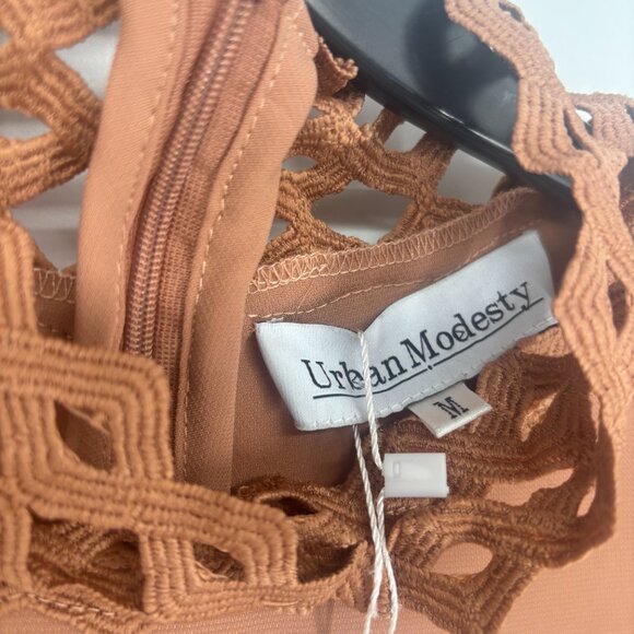 Urban Modesty Women's Lace Empire Waist Tiered Maxi Dress Brown Size Medium NWT - Picture 8 of 8